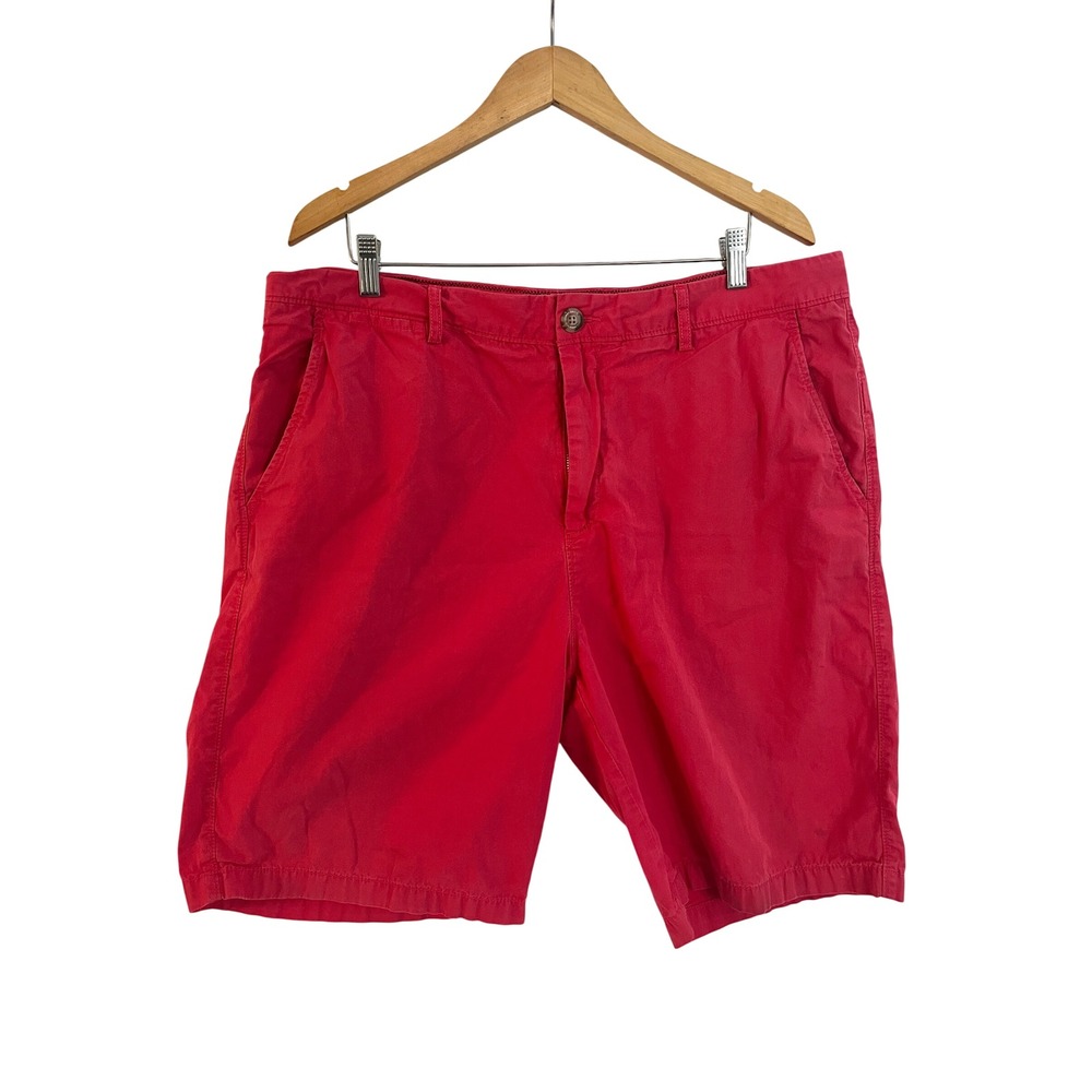 Johnnie O Red Cotton Chino Shorts Mens 40 Embroidered Surfer Logo Coastal Preppy